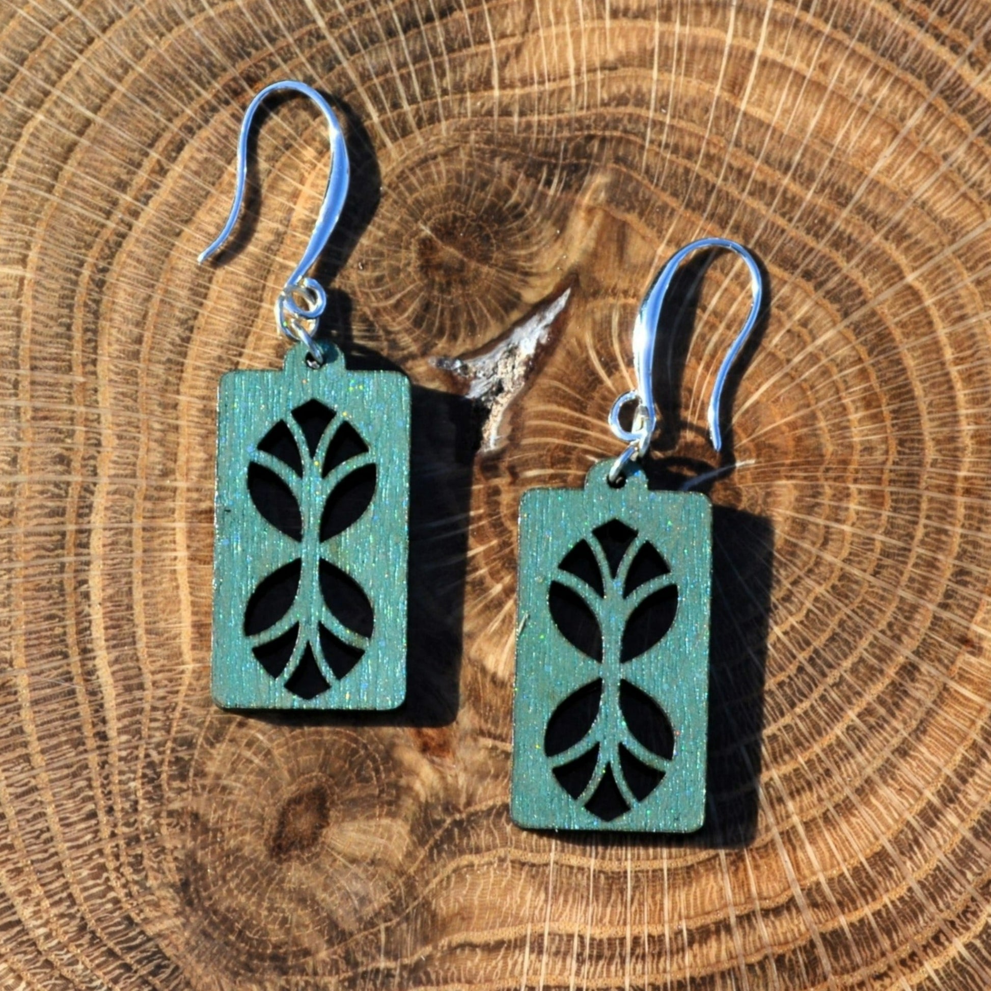 As Above So Below Wood Dangle Earrings (Teal)