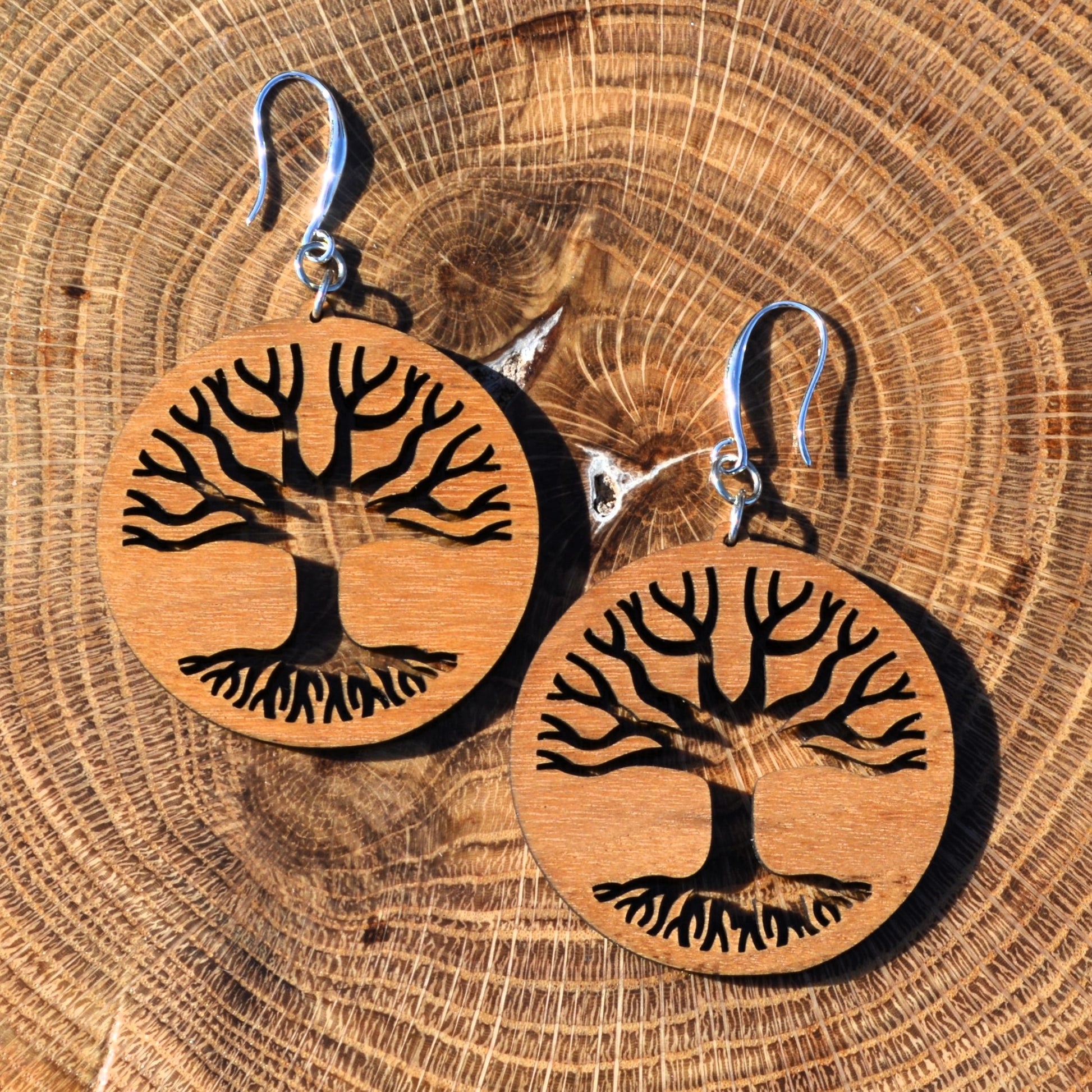 Tree of Life Dangle Earrings Walnut Wood